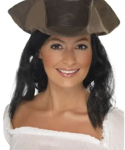 Smiffys Brown Pirate Hat With Hair Accessory
