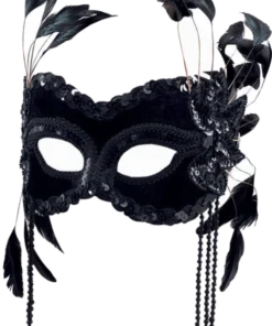 Black Velvet Facepiece With Feathers