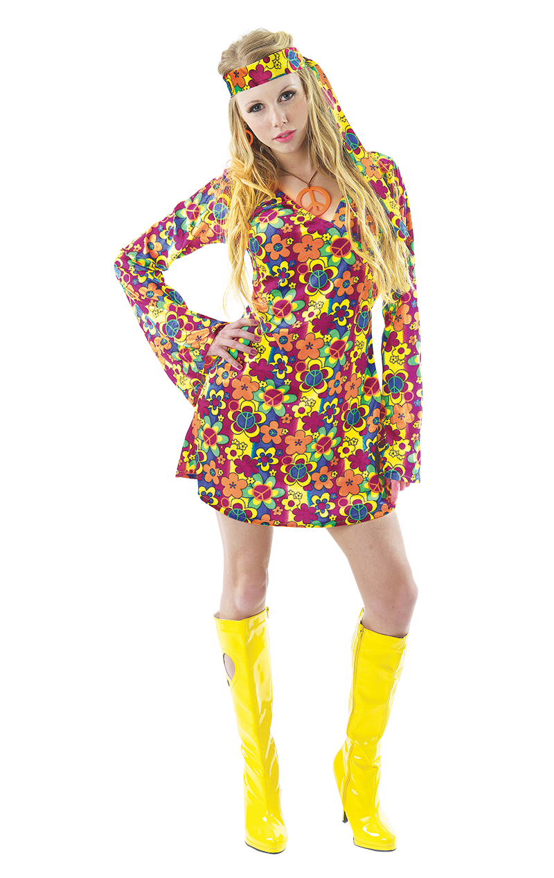 Adult 1960s Flower Power Hippy Costume 1 Adult 1960s Flower Power Hippy Costume