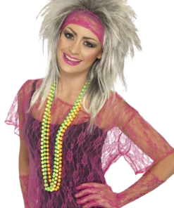 Smiffys Pink 80s Retro Lace Set